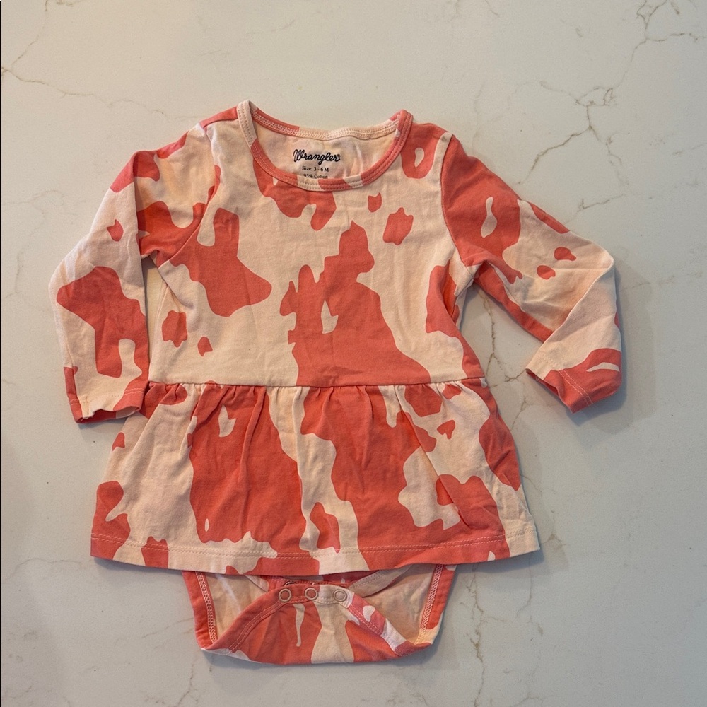 Wrangler Pink Cow Print Long Sleeve Baby Onesie Dress